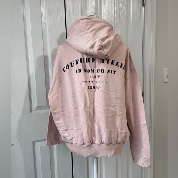 Ih Nom Uh Nit Pink Distressed Box Hoodie with Black Logo Print - Picture 6 of 6